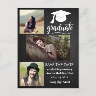 Chalkboard Graduate | Save The Date Three Photo Announcement Postcard