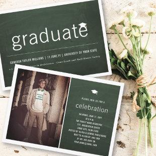 Chalkboard Minimal Graduate Photo Graduation Party Invitation