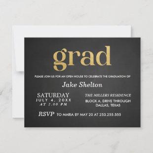 Chalkboard Open House Graduation Gold Grad Invitation