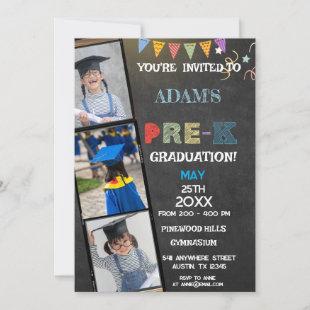 Chalkboard Photo preschool Graduation Invitation