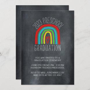 Chalkboard Rainbow Preschool Graduation Invitation