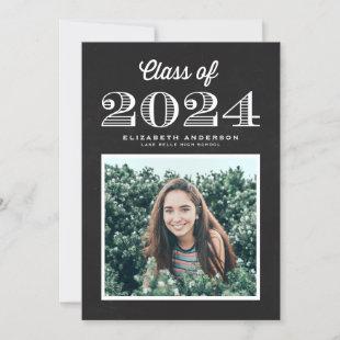 Chalkboard Retro Class of 2024 Photo Graduation Invitation