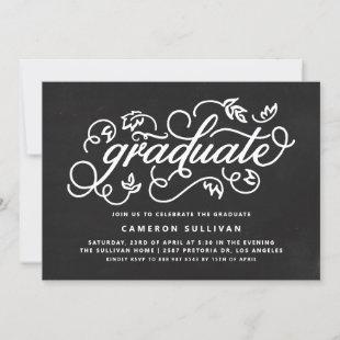 Chalkboard Rustic Calligraphy Graduation Party Invitation