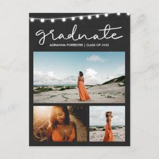 Chalkboard Rustic Graduate Script String of Lights Invitation Postcard