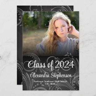 Chalkboard Swirl Class of 2024 Photo Graduation Invitation