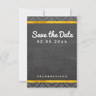 Chalkboard with Gold and Damask Trim Save The Date