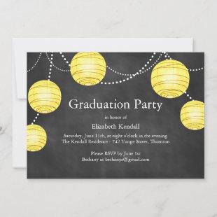 Chalkboard & Yellow Lanterns Graduation Invitation
