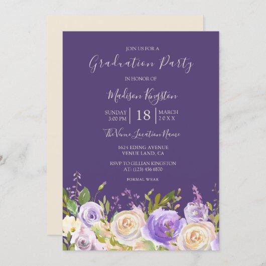Champagne Rose Purple Flowers Graduation Party Invitation