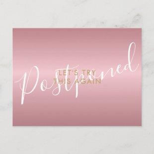 Change the Date Postponed Cancelled Chic Rose Gold Postcard