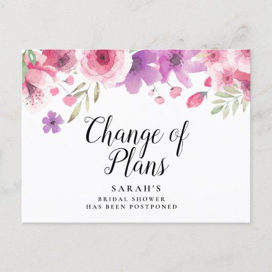 Change the Date Postponed Cancelled Event Floral Announcement Postcard