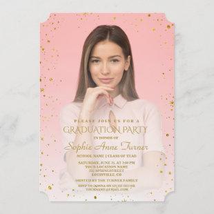 Charm Gold Sparkle Confetti Photo Graduation Party Invitation