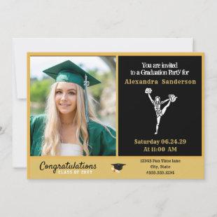 Cheerleader graduation Black and Gold Invitation