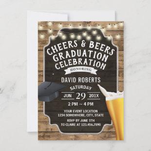 Cheers & Beers Rustic Wood Graduation Party Invitation