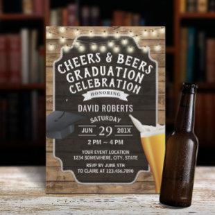 Cheers & Beers Rustic Wood Graduation Party Invitation