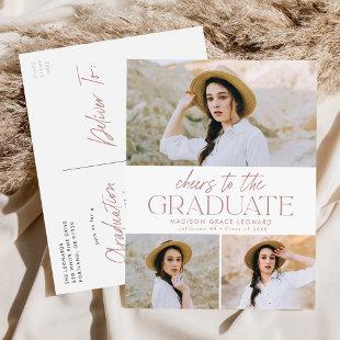 Cheers to the Grad Dusty Rose Graduation Party Invitation Postcard
