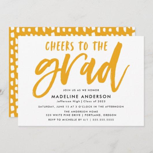 Cheers to the Grad Gold Brush Script Graduation Invitation