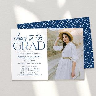 Cheers to the Grad Navy Photo Graduation Party Invitation