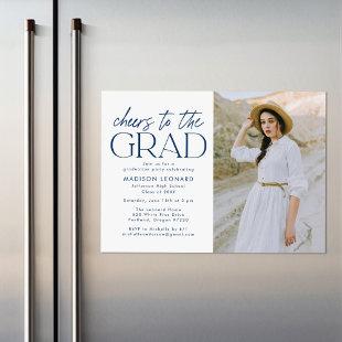 Cheers to the Grad Navy Photo Graduation Party Magnetic Invitation