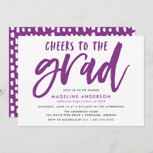 Cheers to the Grad Purple Brush Script Graduation Invitation