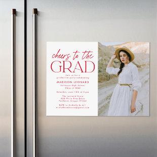 Cheers to the Grad Red Photo Graduation Party Magnetic Invitation