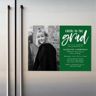 Cheers to the Grad Script Green Graduation Party Magnetic Invitation