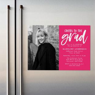 Cheers to the Grad Script Pink Graduation Party Magnetic Invitation