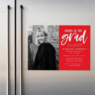 Cheers to the Grad Script Red Graduation Party Magnetic Invitation