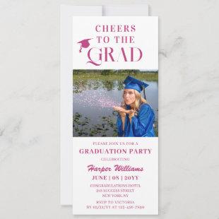 Cheers To The Grad Trendy Modern Photo Pink Script Invitation