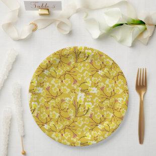 Cherry Blossom Yellow Paper Plate