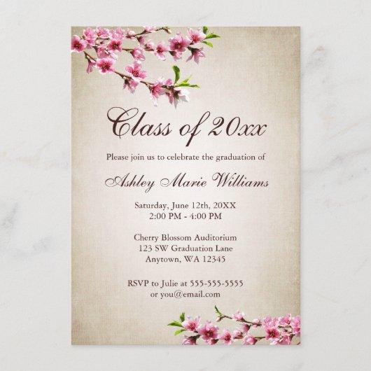 Cherry Blossoms Vintage Tan Graduation Invitation