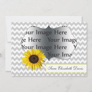 chevron gray yellow sunflower Graduation photo Invitation