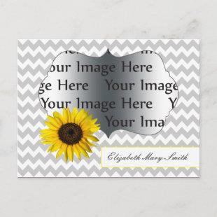 chevron gray yellow sunflower Graduation photo Invitation Postcard