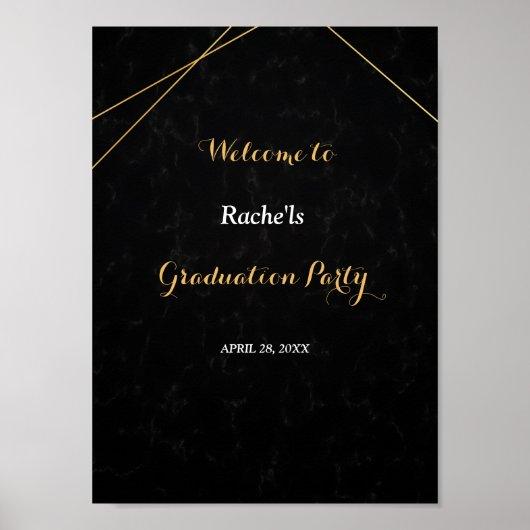Chic Black & Gold Geometric frame Graduation Poster
