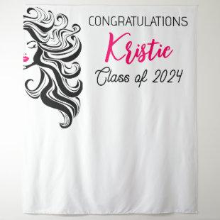 Chic Black Pink Hair Stylist Graduation Party Cute Tapestry