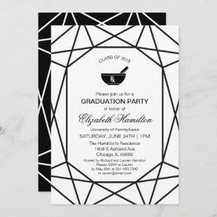 Chic Black & White Gem Pharmacy School Grad Party Invitation