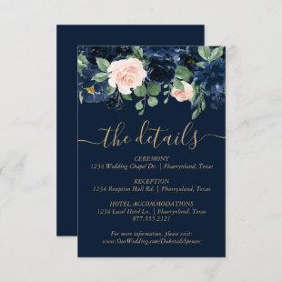 Chic Blooms | Dark Navy and Blush Guest Details Enclosure Card