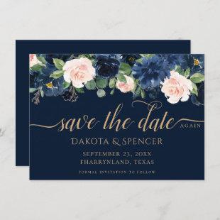 Chic Blooms | Dark Navy Blue and Blush Garland Save The Date