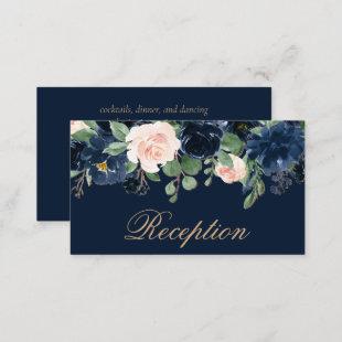 Chic Blooms | Dark Navy Blue and Blush Reception Enclosure Card