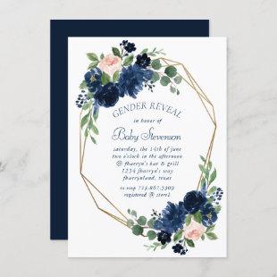 Chic Blooms | Navy and Blush Pink Gender Reveal Invitation