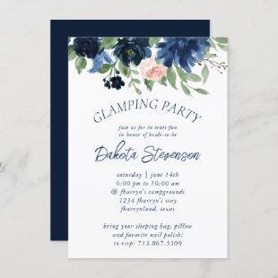 Chic Blooms | Navy Blue and Blush Glamping Party Invitation