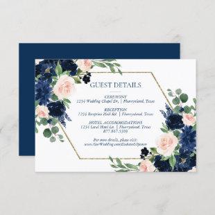 Chic Blooms | Navy Blue and Blush Guest Details Enclosure Card
