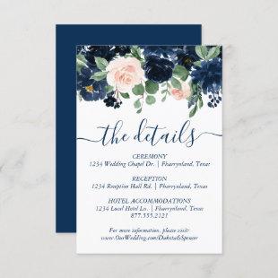 Chic Blooms | Navy Blue and Blush Guest Details Enclosure Card