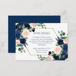Chic Blooms | Navy Blue and Blush Hotel Details Enclosure Card
