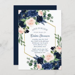 Chic Blooms | Navy Blue and Blush Pink Baby Shower Invitation