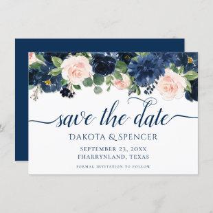 Chic Blooms | Navy Blue and Blush Pink Garland Save The Date