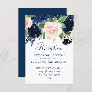 Chic Blooms | Navy Blue and Blush Pink Reception Enclosure Card