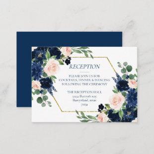 Chic Blooms | Navy Blue and Blush Pink Reception Enclosure Card