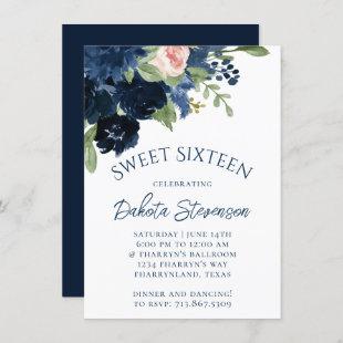 Chic Blooms | Navy Blue and Blush Pink Rose Floral Invitation