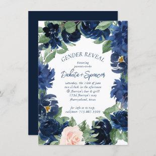 Chic Blooms | Navy Blue Blush Floral Bridal Shower Invitation