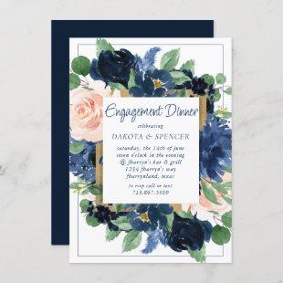 Chic Blooms | Romantic Blush and Navy Engagement Invitation